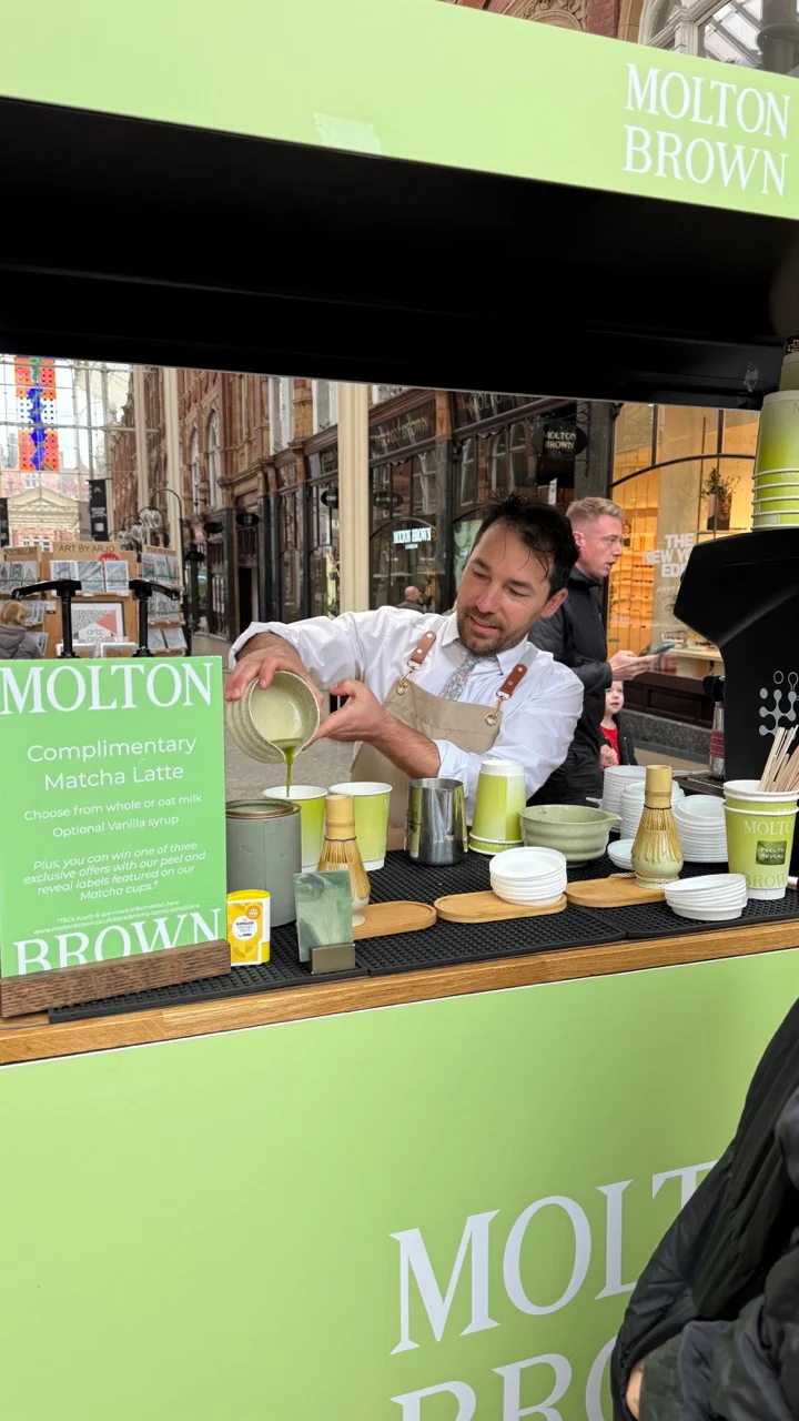 Barista Hire making Matcha drinks for Molton Brown
