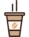 To-go coffee cup with lid and sleeve, featuring a coffee bean on the label.