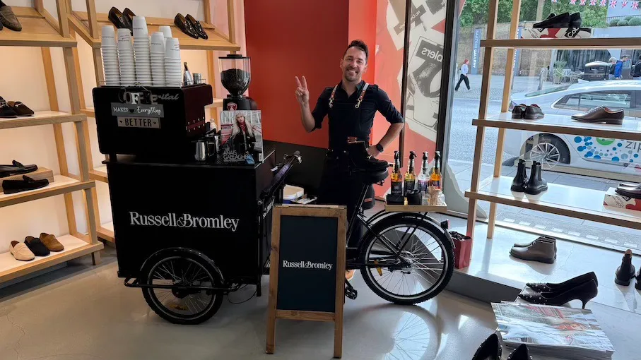 Coffee Bike Hire Brand Activation for Russell and Bromley
